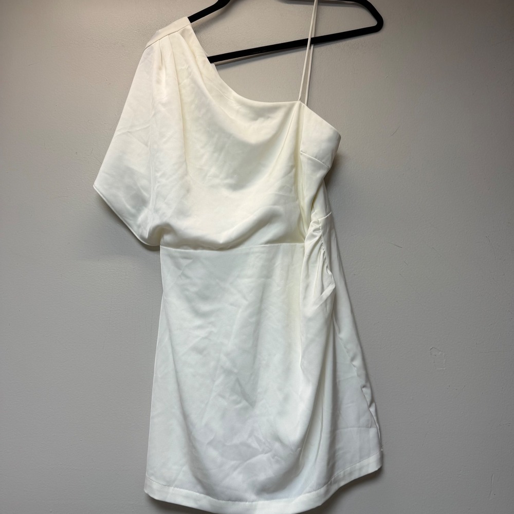 TCEC One Shoulder Mini Dress Womens‎ Medium Ivory Excellent Ruched CD01234